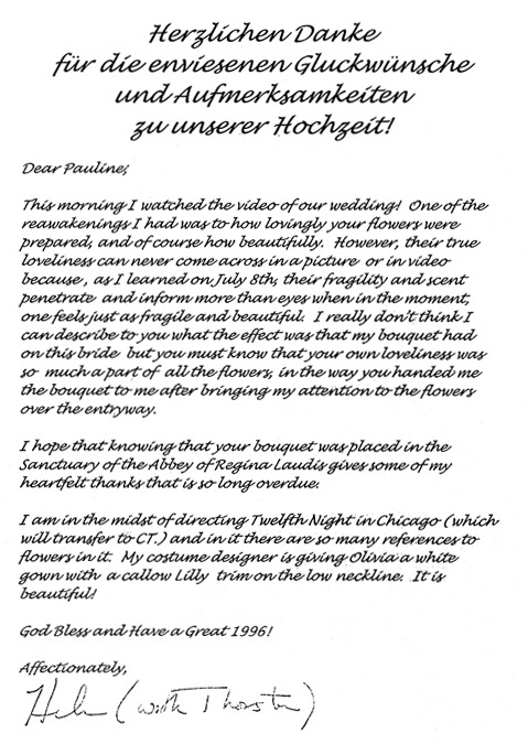 Image of a letter from a wedding client