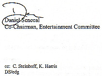Signature of Daniel Senecal, Co-Chair of the Entertainment Committee, Essex County Club